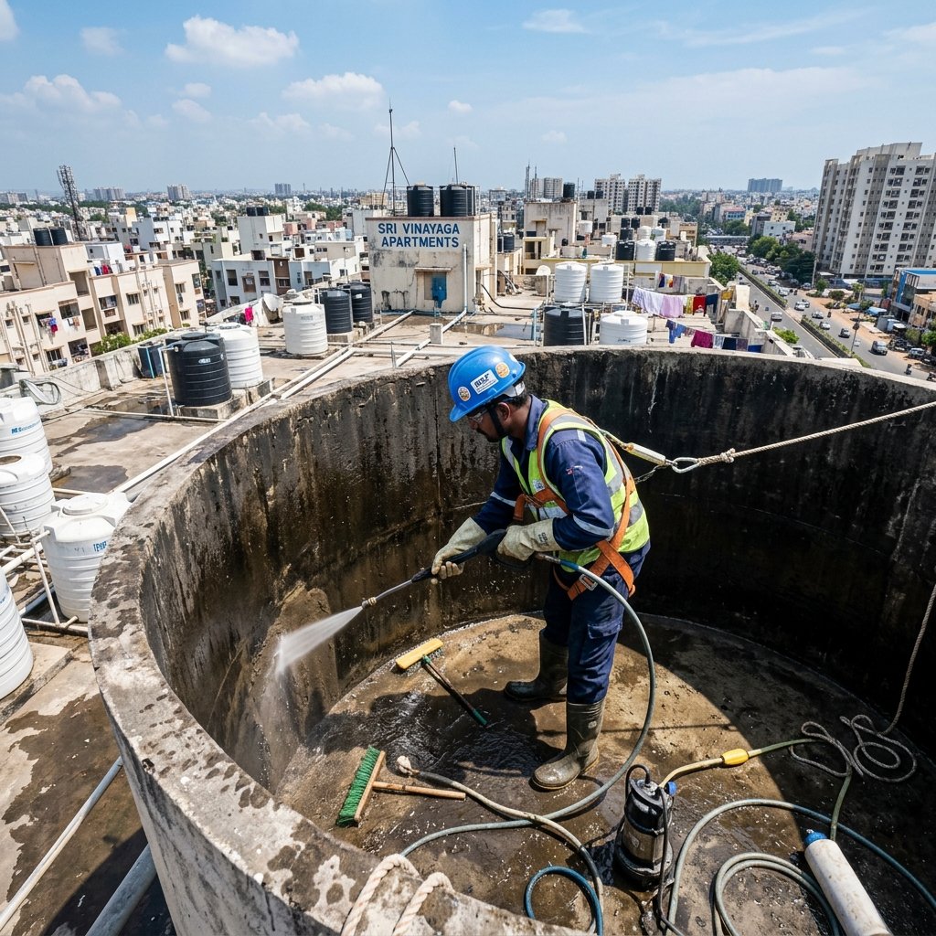 Rooftop Water Tank Cleaning